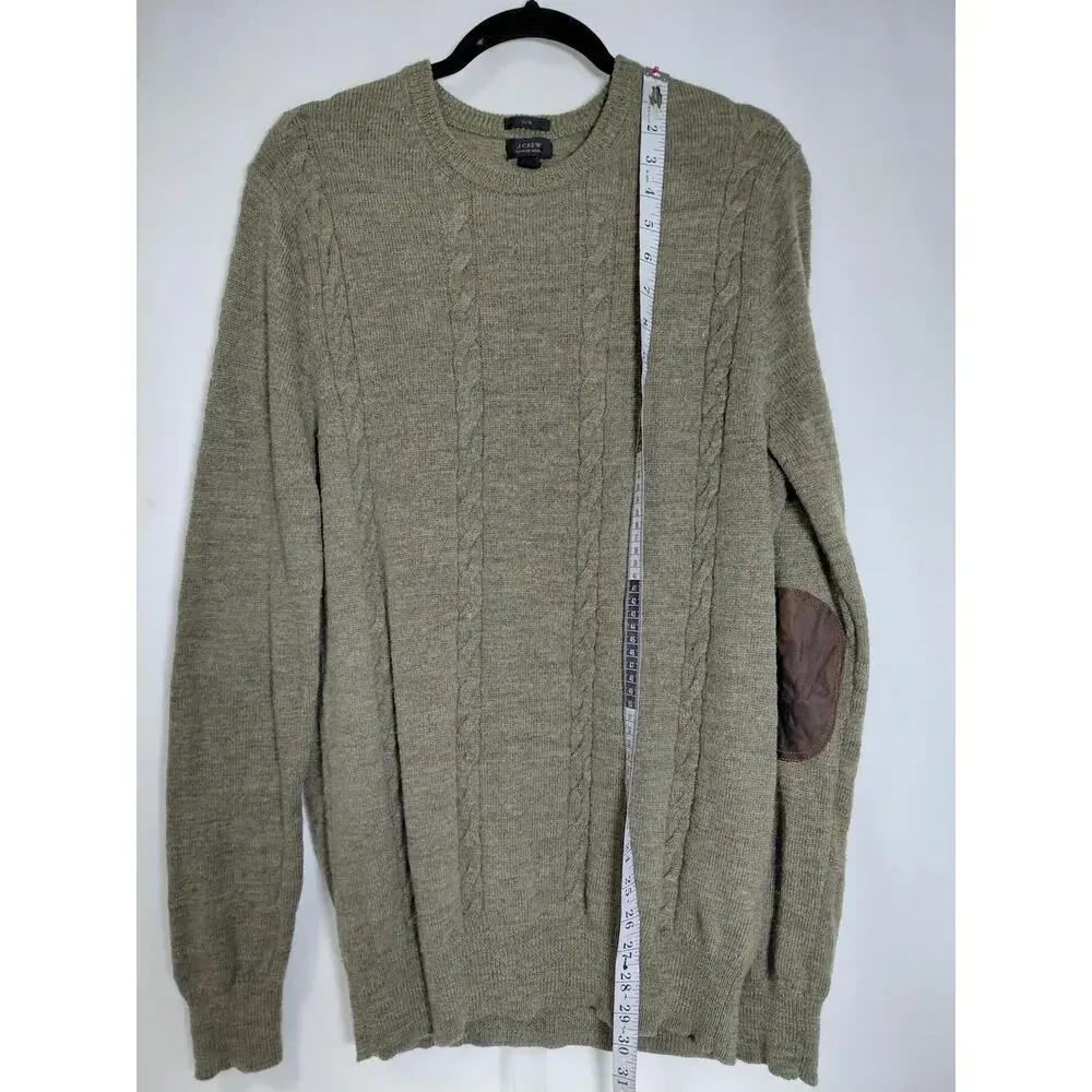 J.Crew Slim Wool Olive Green Cable Knit Crew Neck Sweater Men Size L